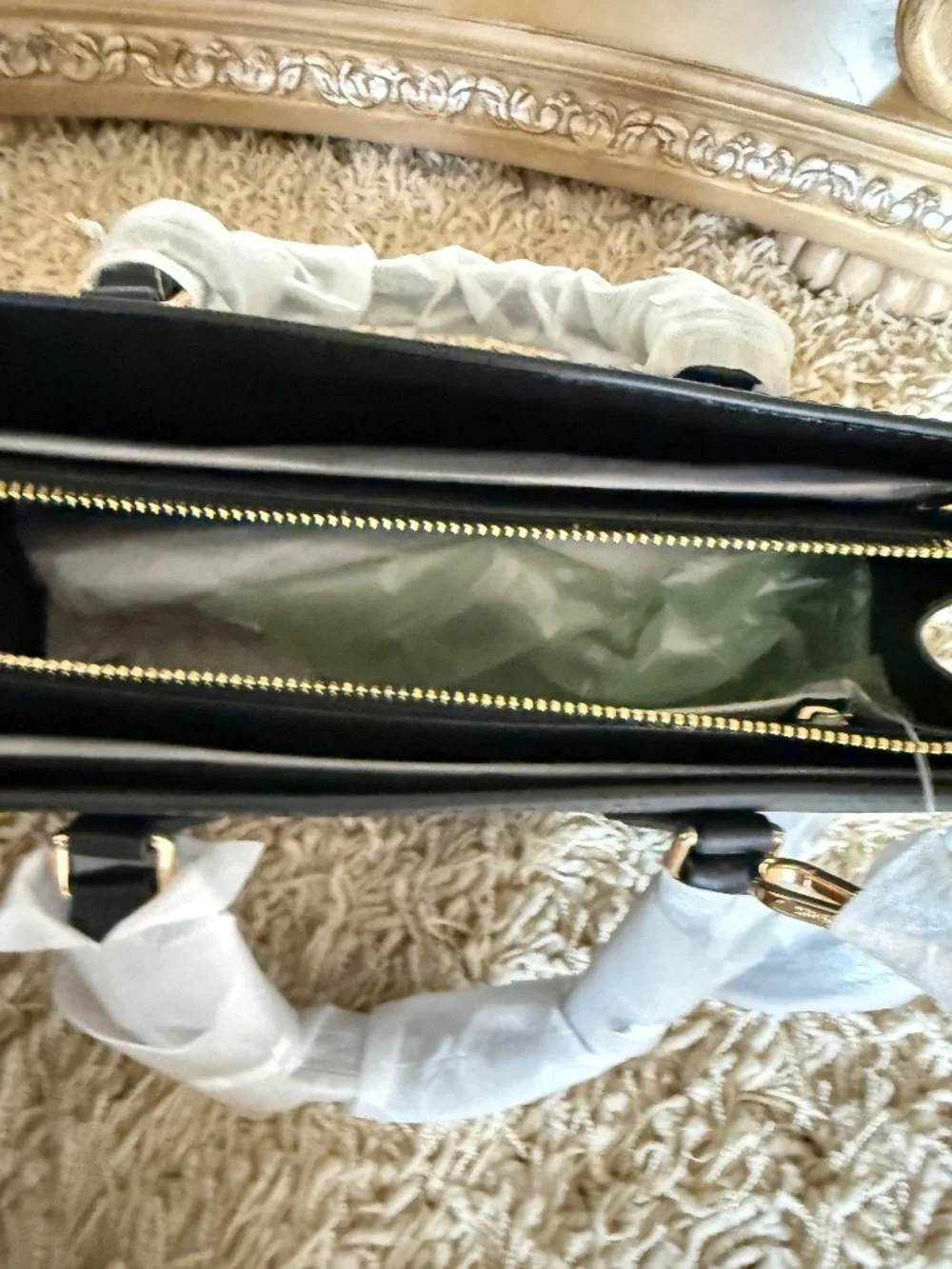 Michael Kors Sheila Convertible Satchel Black Vegan Leather Gold Hardware NWOT